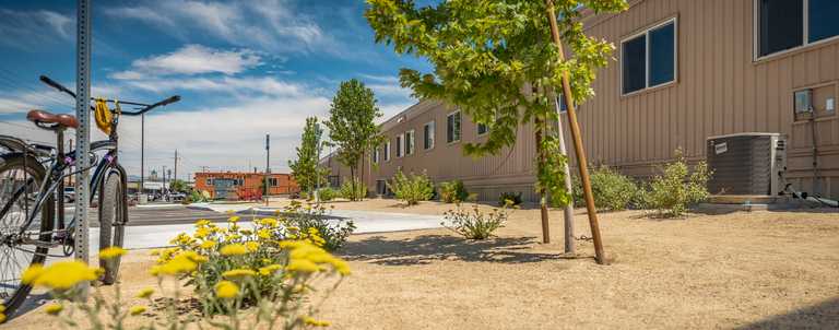 Village on Sage in Reno exterior building and bicycle