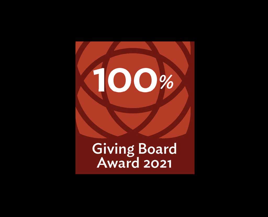 100% Giving Board Award 2021 logo with black background